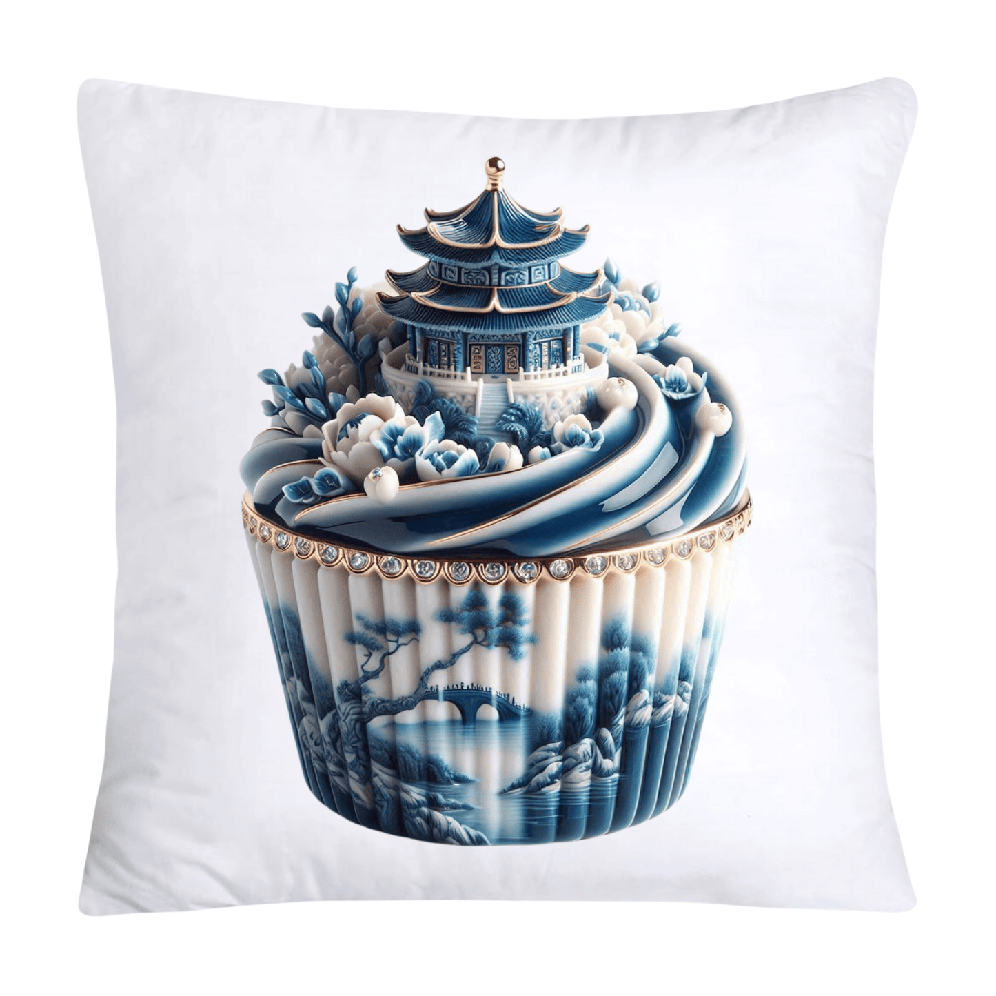 Blue Willow Chinoiserie Cupcake Throw Pillow Covers 18X18-212