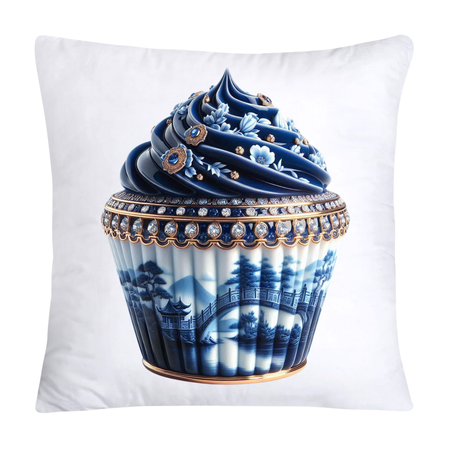 Blue Willow Chinoiserie Cupcake Throw Pillow Covers 18X18-217