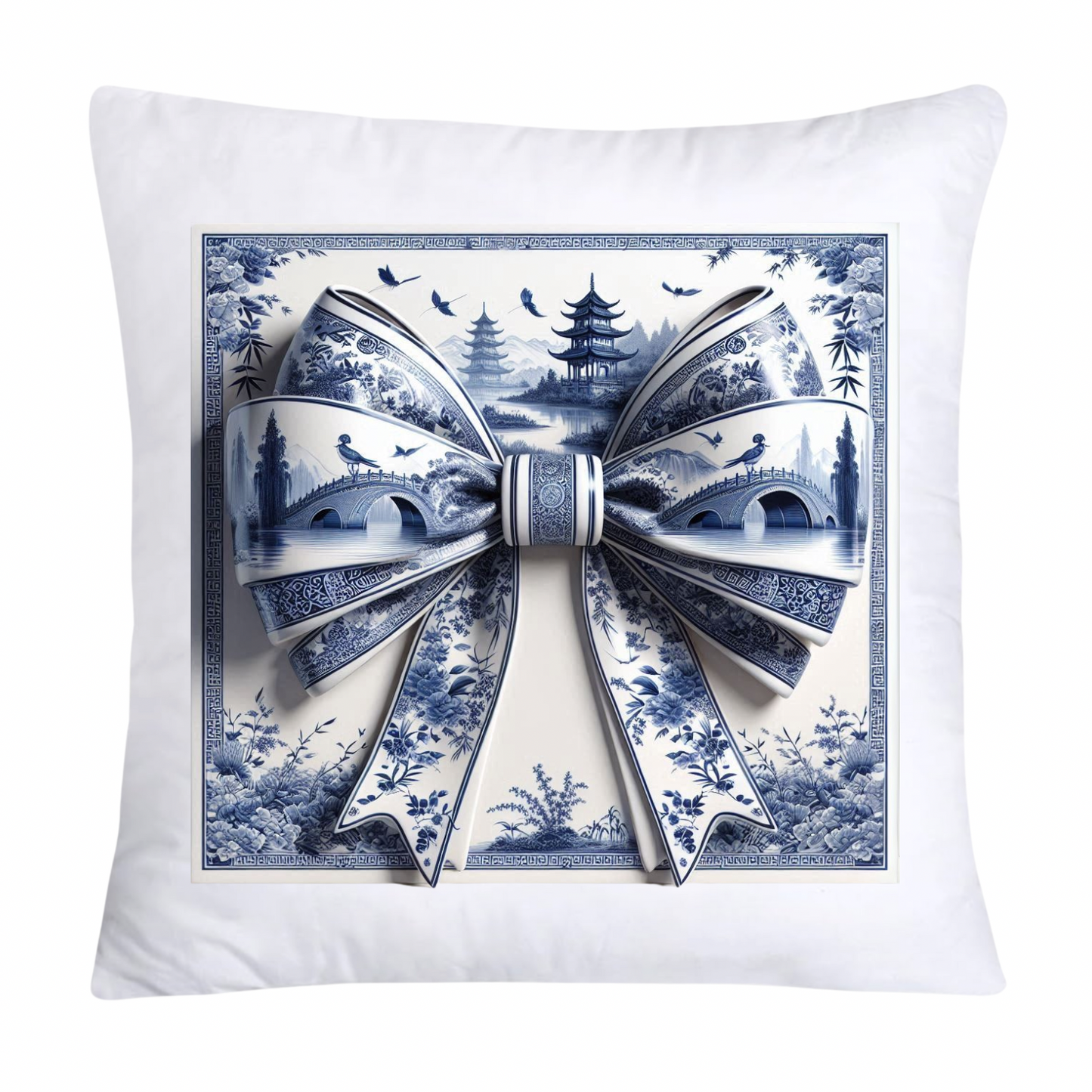 Blue Willow Chinoiserie Traditional Bow Pillow Covers 18x18-120
