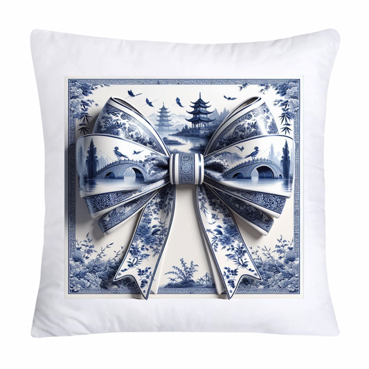 Blue Willow Chinoiserie Traditional Bow Pillow Covers 18x18-120
