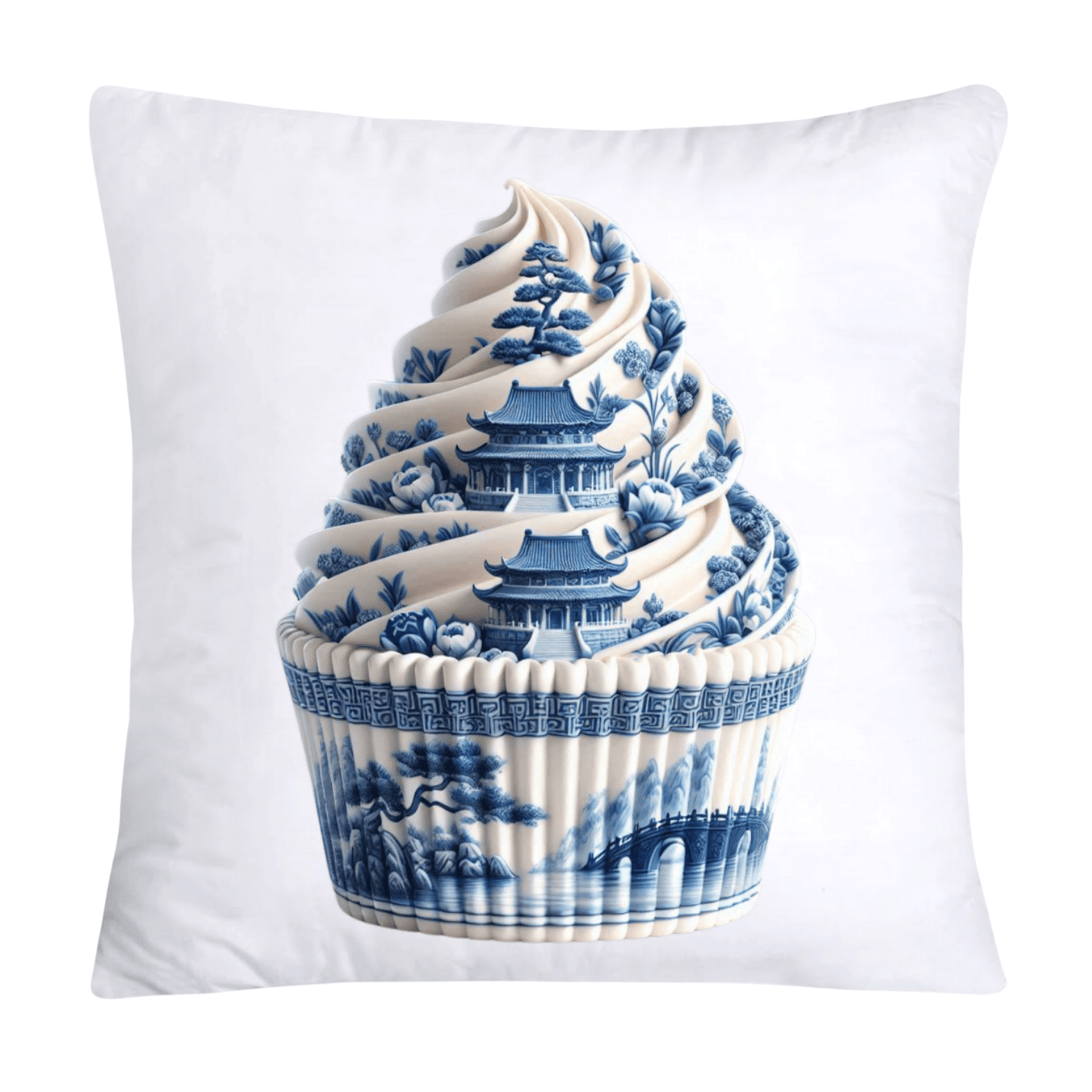 Blue Willow Chinoiserie Cupcake Throw Pillow Covers 18X18-3446