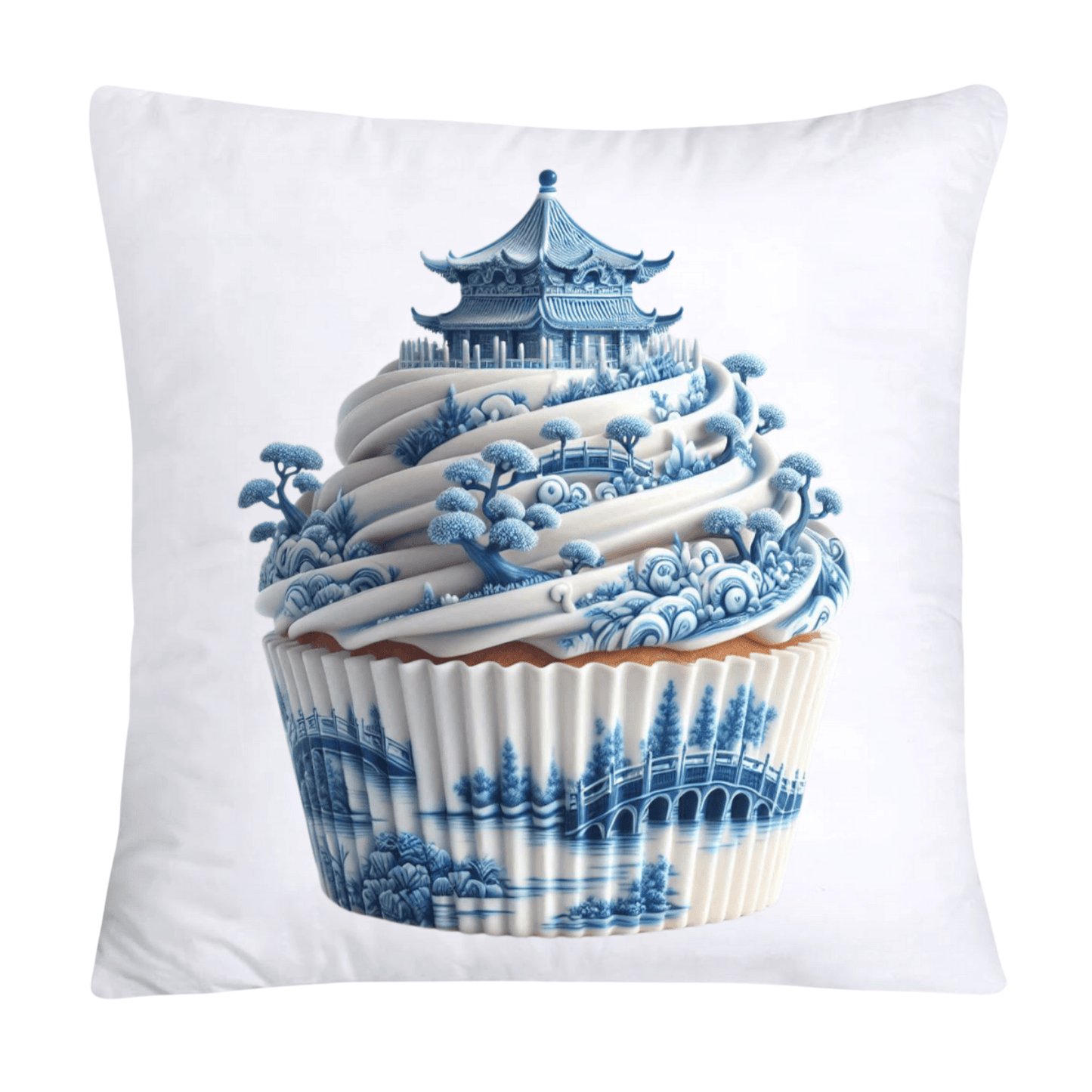 Blue Willow Chinoiserie Cupcake Throw Pillow Covers 18X18-3460