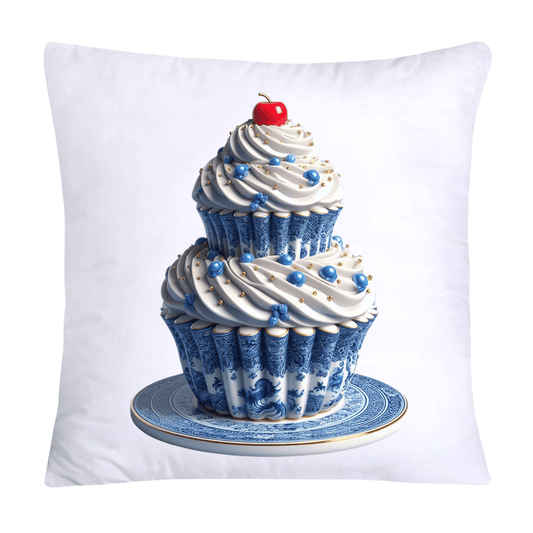 Blue Willow Chinoiserie Cupcake Throw Pillow Covers 18X18- 604
