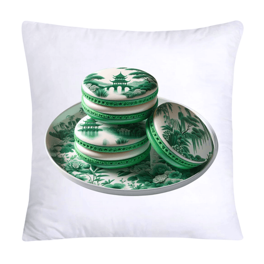 Green and White Willow Chinoiserie Sweet Macaroon Throw Pillow Covers-3935