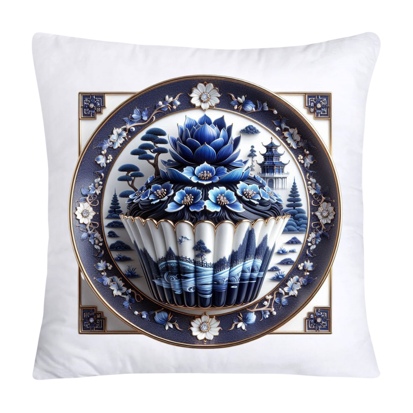 Blue Willow Chinoiserie Cupcake Throw Pillow Covers 18X18-142