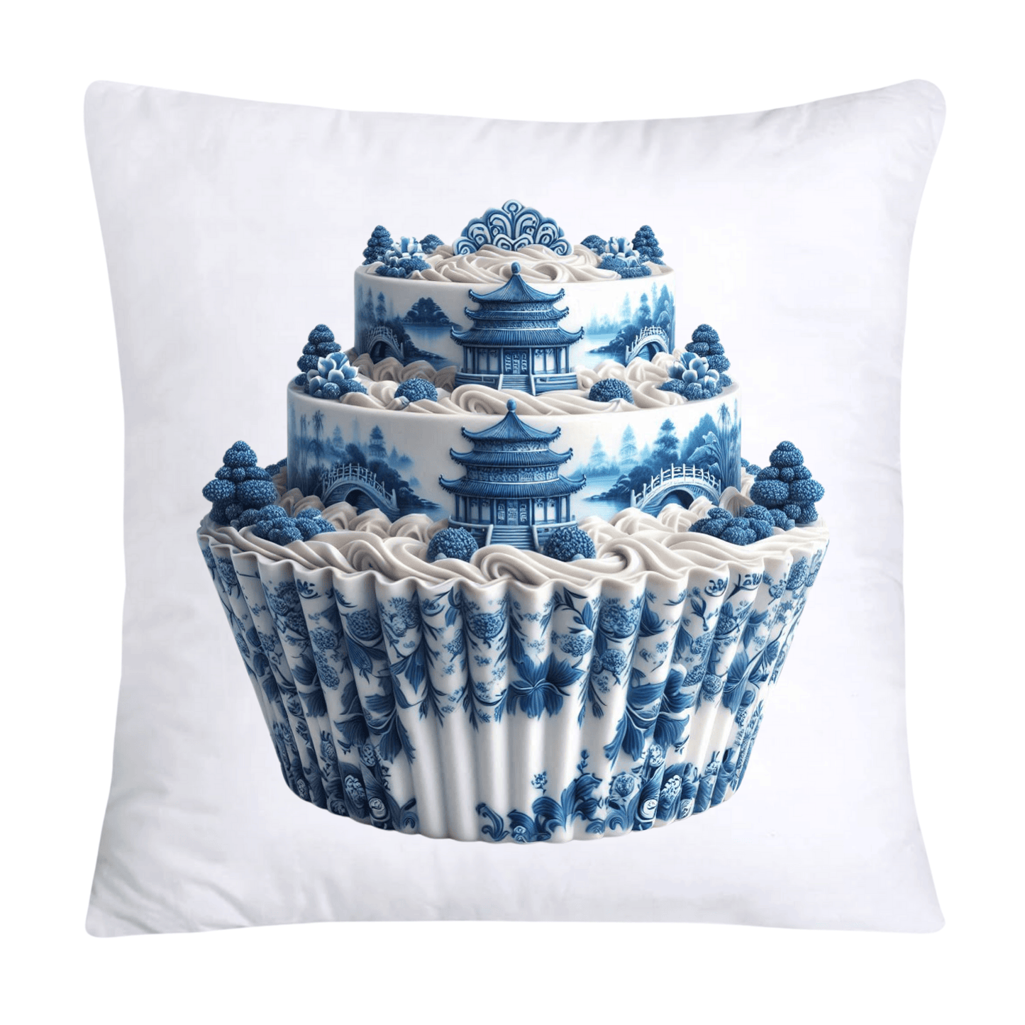 Blue Willow Chinoiserie Cupcake Throw Pillow Covers 18X18-3455