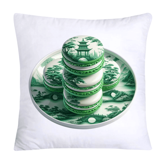 Green and White Willow Chinoiserie Sweet Macaroon Throw Pillow Covers-3962