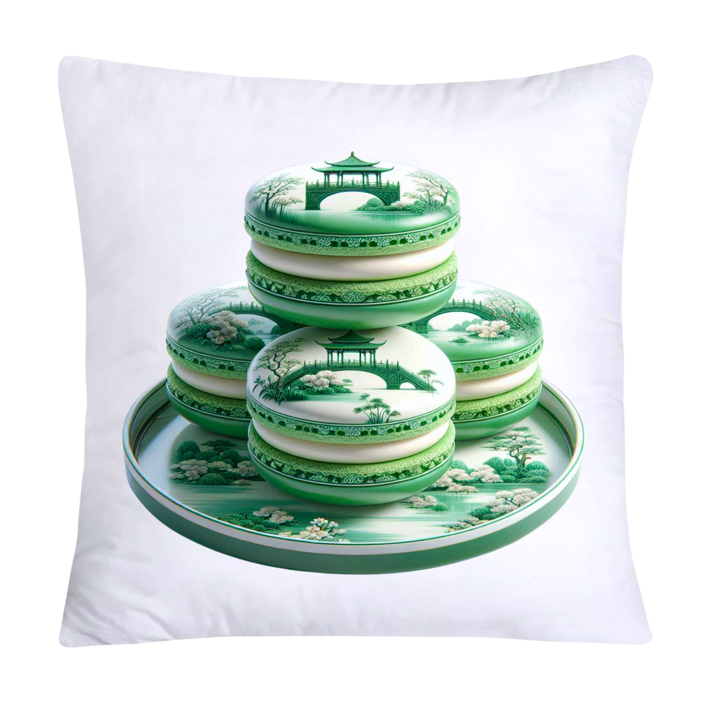 Green and White Willow Chinoiserie Sweet Macaroon Throw Pillow Covers-3947