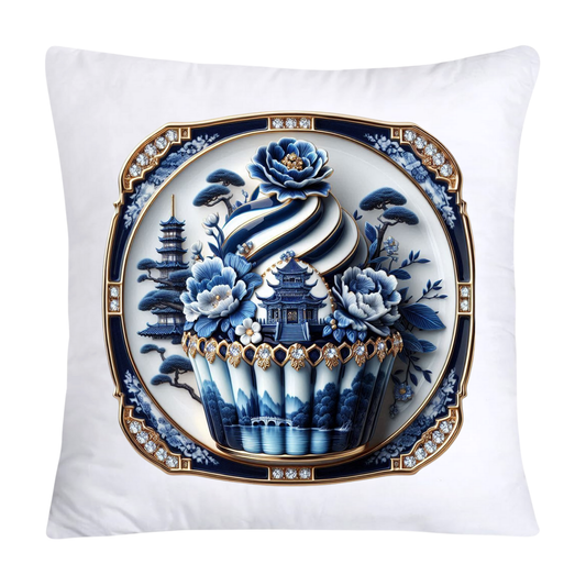 Blue Willow Chinoiserie Cupcake Throw Pillow Covers 18X18-201
