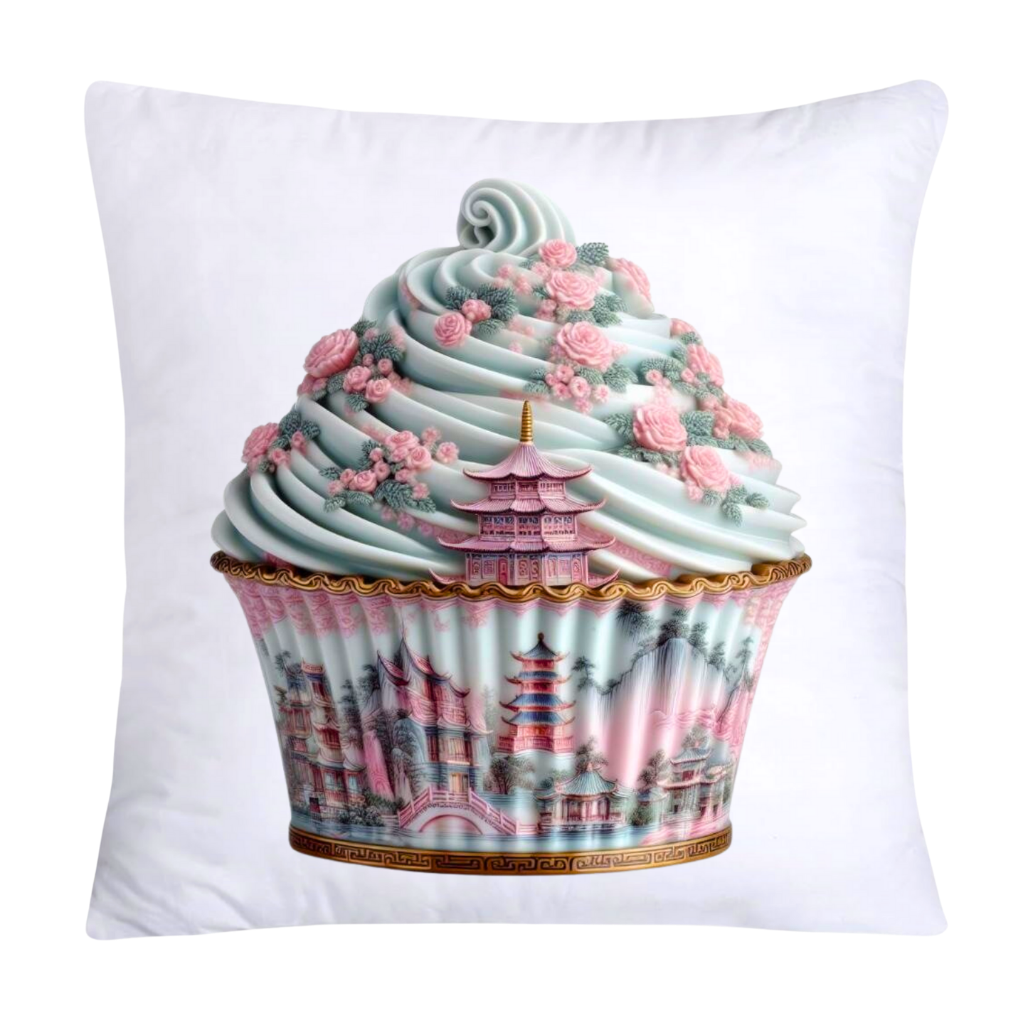 Pink Willow Chinoiserie Decorative Cupcake Throw Pillow Cover 18x18-1455