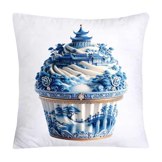 Blue Willow Chinoiserie Cupcake Throw Pillow Covers 18X18-161