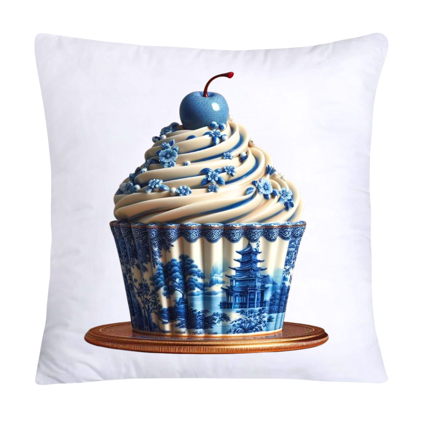 Blue Willow Chinoiserie Cupcake Throw Pillow Covers 18X18-248
