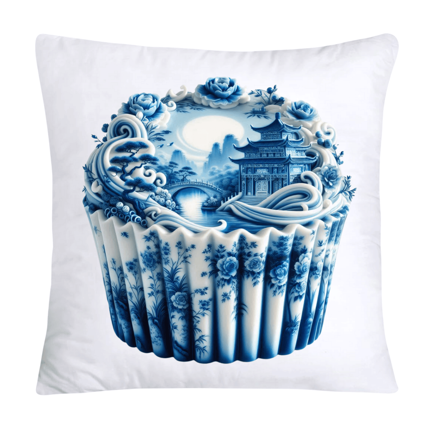 Blue Willow Chinoiserie Cupcake Throw Pillow Covers 18X18-3479