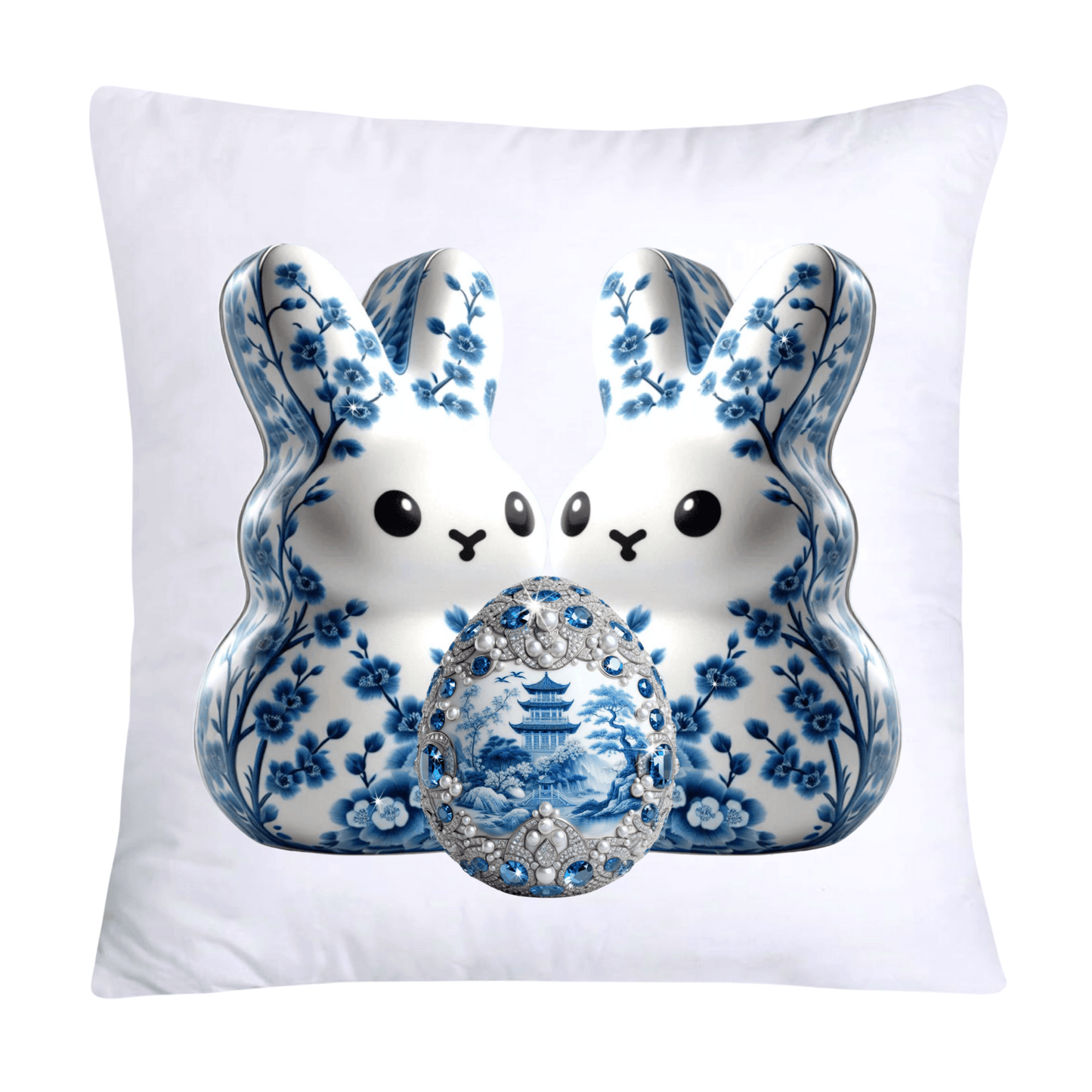 Blue Willow Easter Bunny/Peeps Pillow Covers-18x18-1075