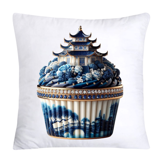 Blue Willow Chinoiserie Cupcake Throw Pillow Covers 18X18-190