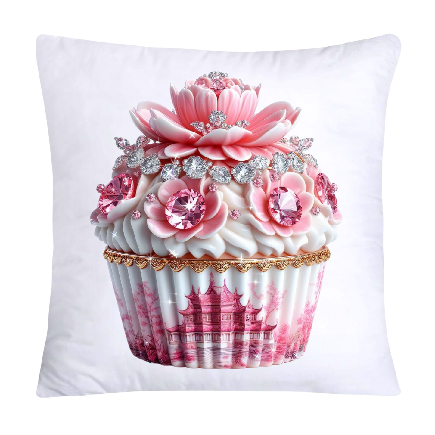 Pink Willow Chinoiserie Decorative Cupcake Throw Pillow Cover 18x18-1456
