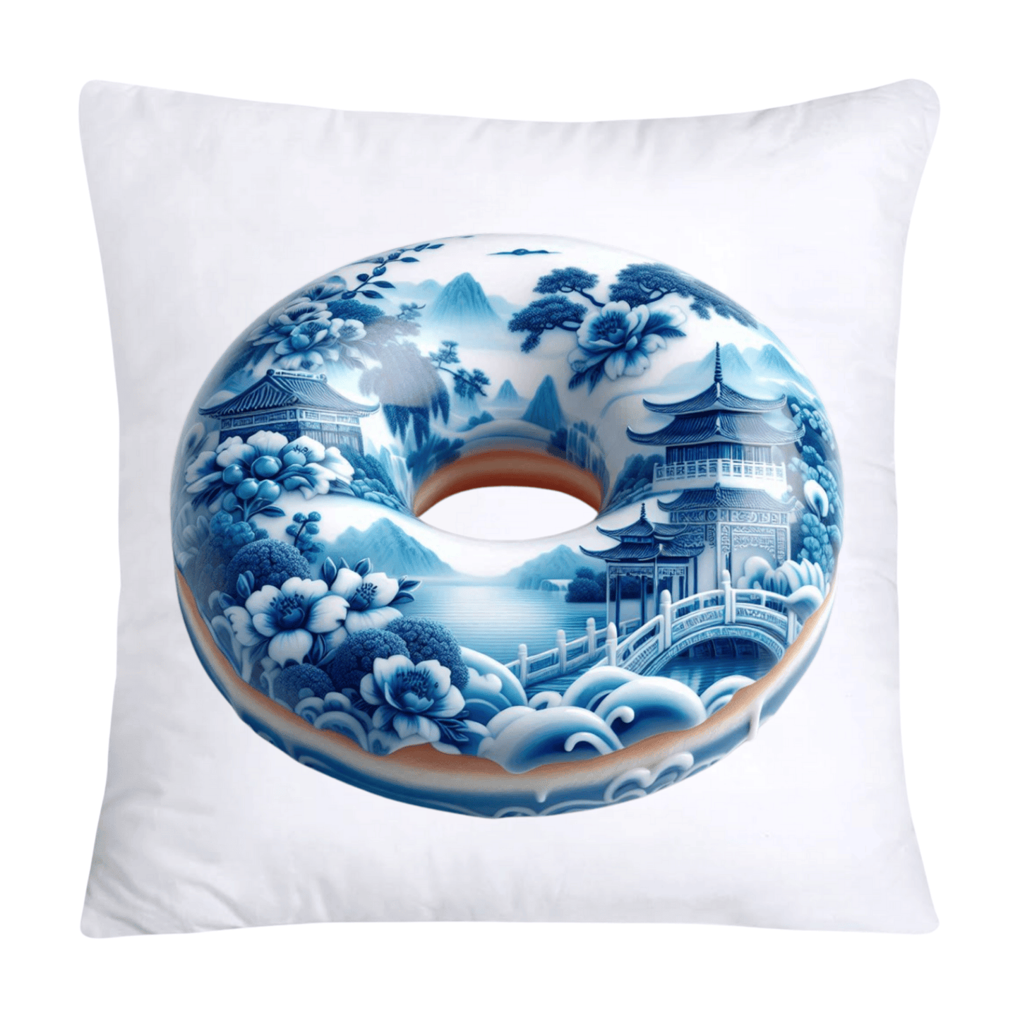 Blue Willow Whimsical 18x18 Donut Throw Pillow Cushion Covers-1205