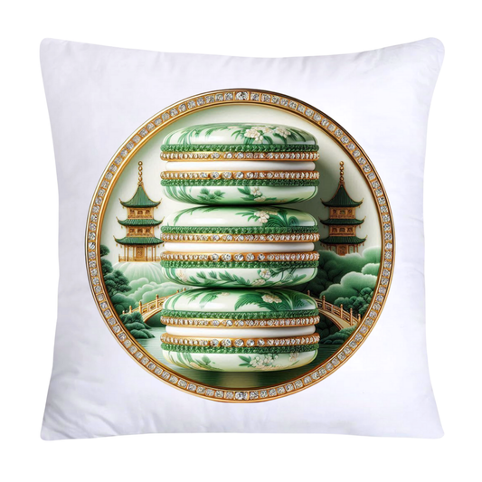 Green and White Willow Chinoiserie Sweet Macaroon Throw Pillow Covers-3930