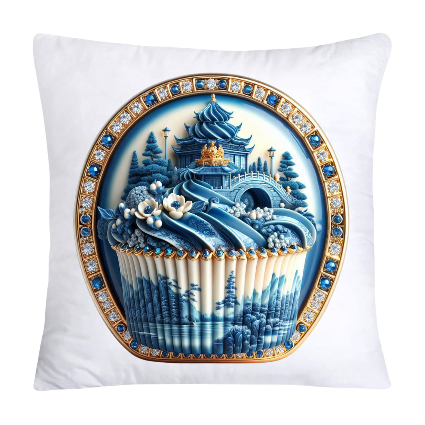 Blue Willow Chinoiserie Cupcake Throw Pillow Covers 18X18-199