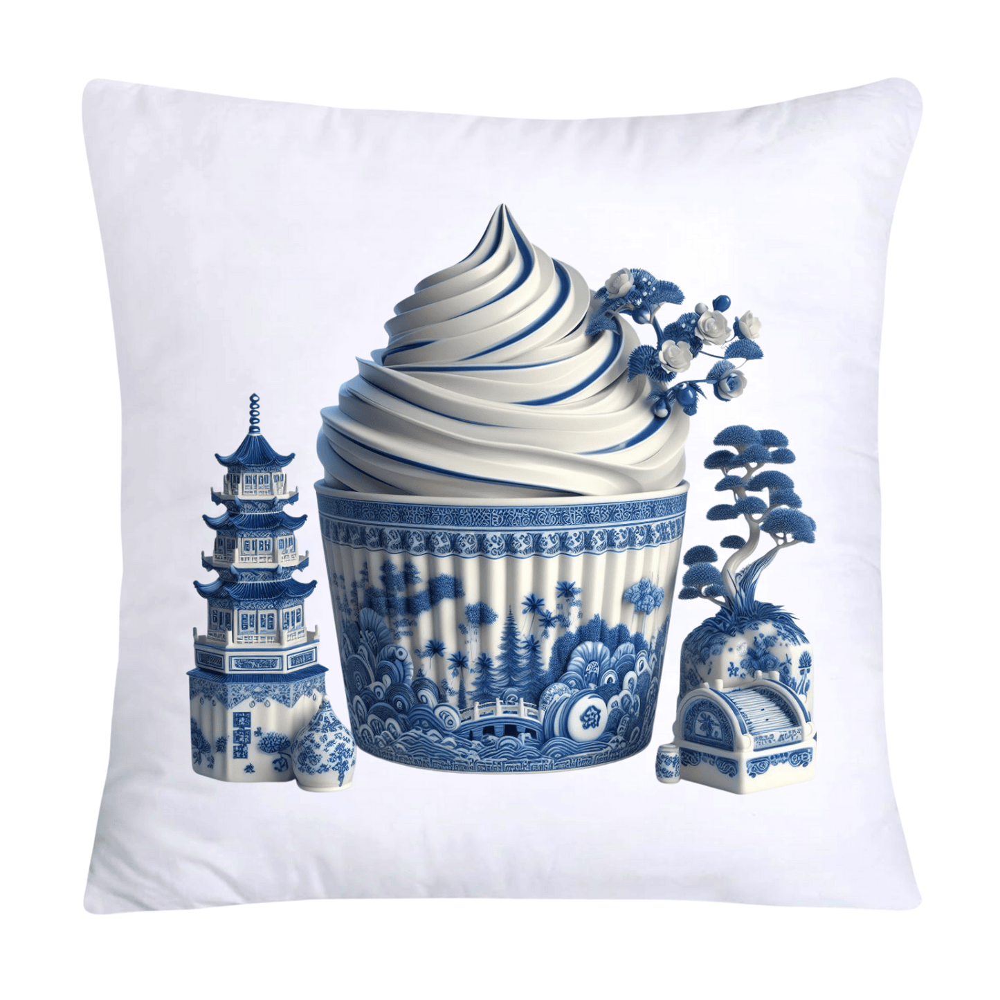 Blue Willow Chinoiserie Cupcake Throw Pillow Covers 18X18-322