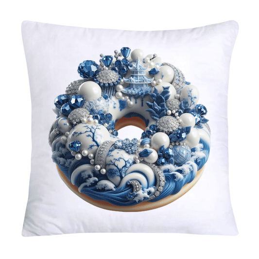 Blue Willow Whimsical 18x18 Donut Throw Pillow Cushion Covers-1208