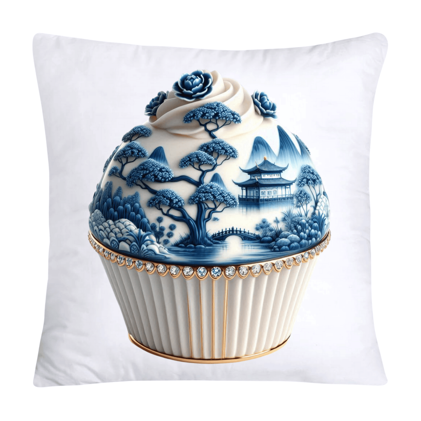 Blue Willow Chinoiserie Cupcake Throw Pillow Covers 18X18-1087