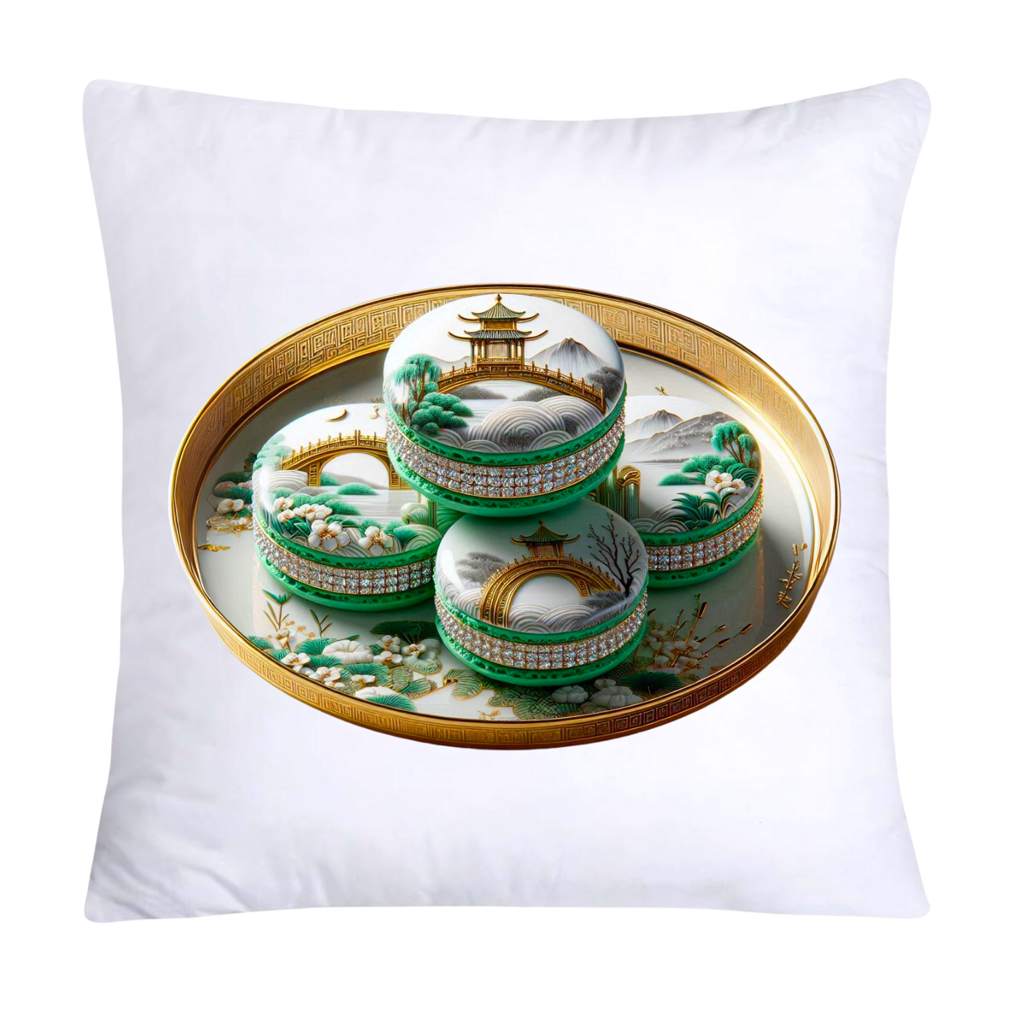 Green and White Willow Chinoiserie Sweet Macaroon Throw Pillow Covers-3921