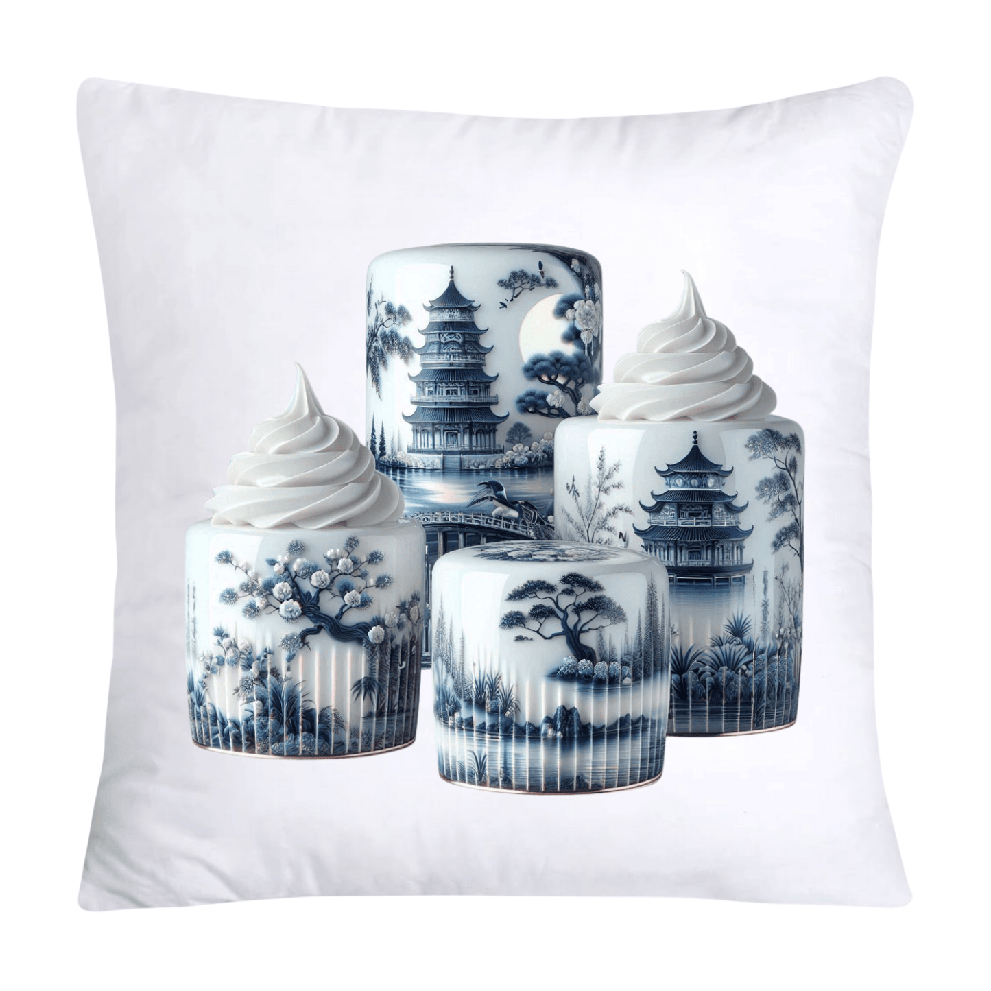 Blue Willow Chinoiserie Cupcake Throw Pillow Covers 18X18-581