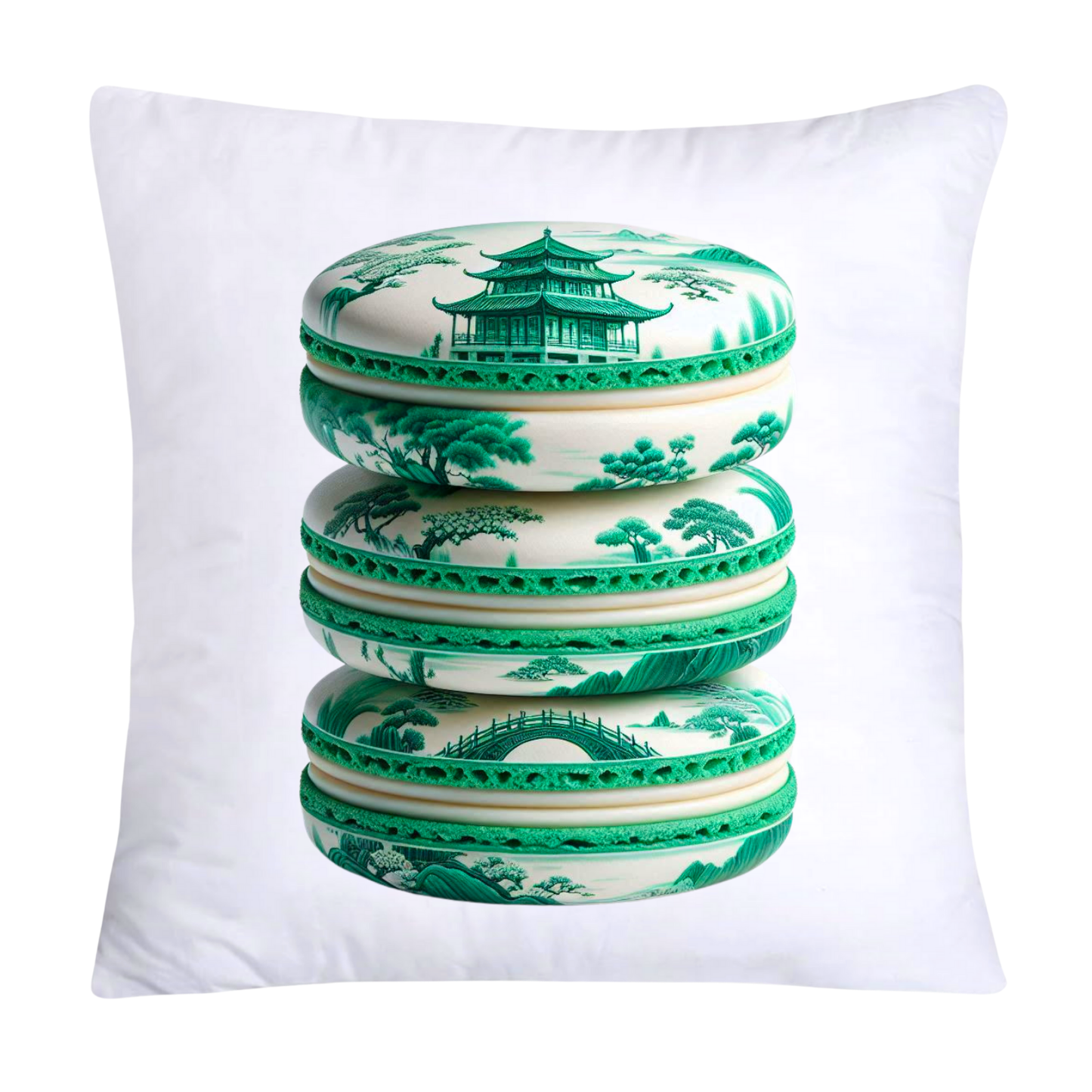 Green and White Willow Chinoiserie Sweet Macaroon Throw Pillow Covers-149