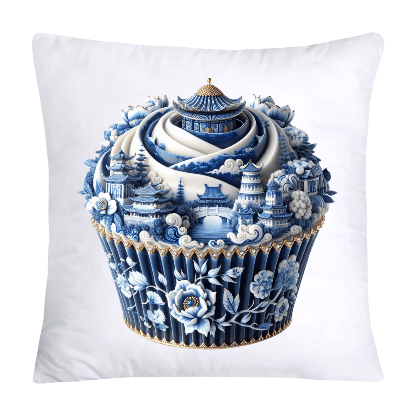 Blue Willow Chinoiserie Cupcake Throw Pillow Covers 18X18-200
