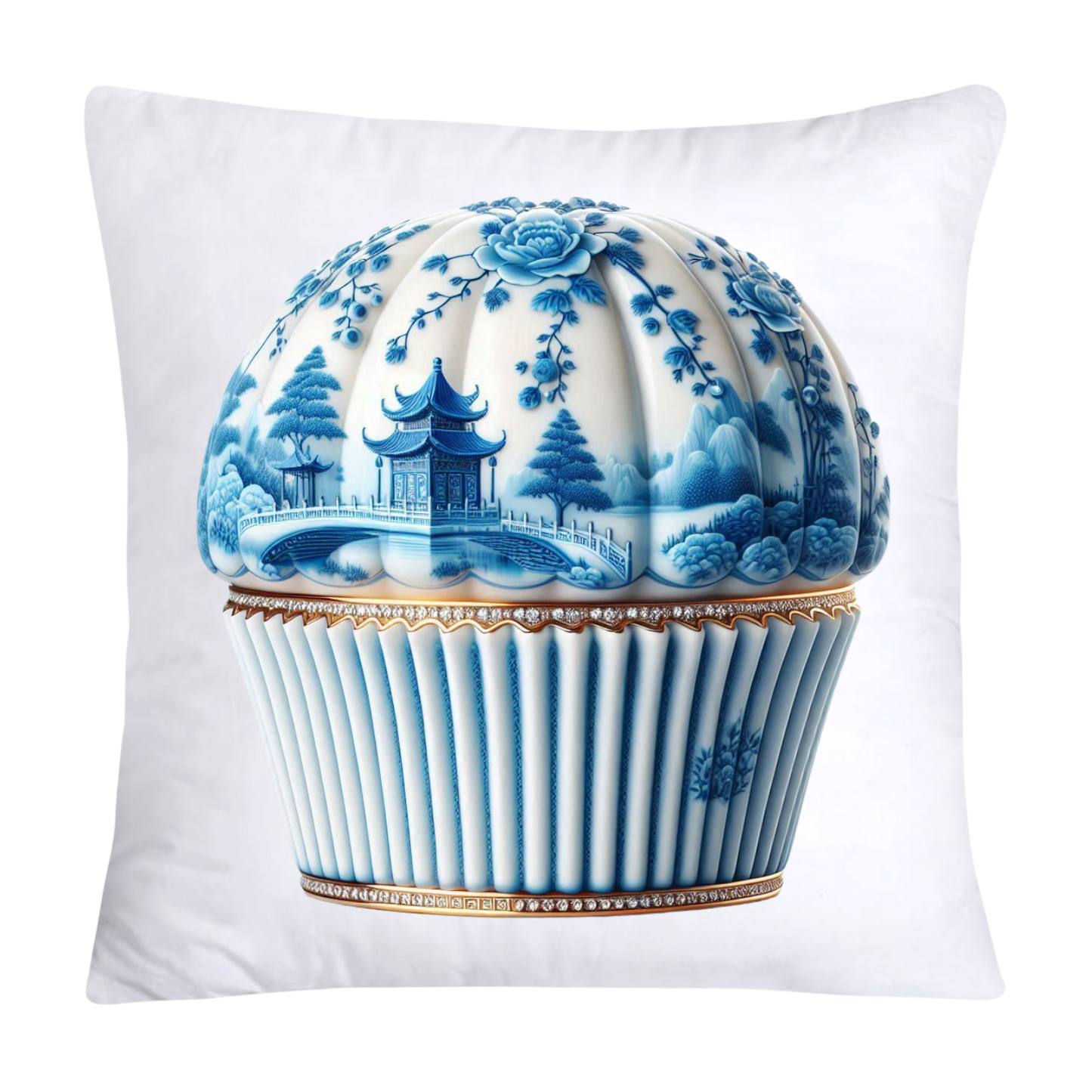 Blue Willow Chinoiserie Cupcake Throw Pillow Covers 18X18-159