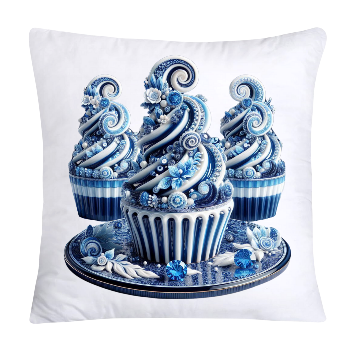 Blue Willow Chinoiserie Cupcake Throw Pillow Covers 18X18-1052