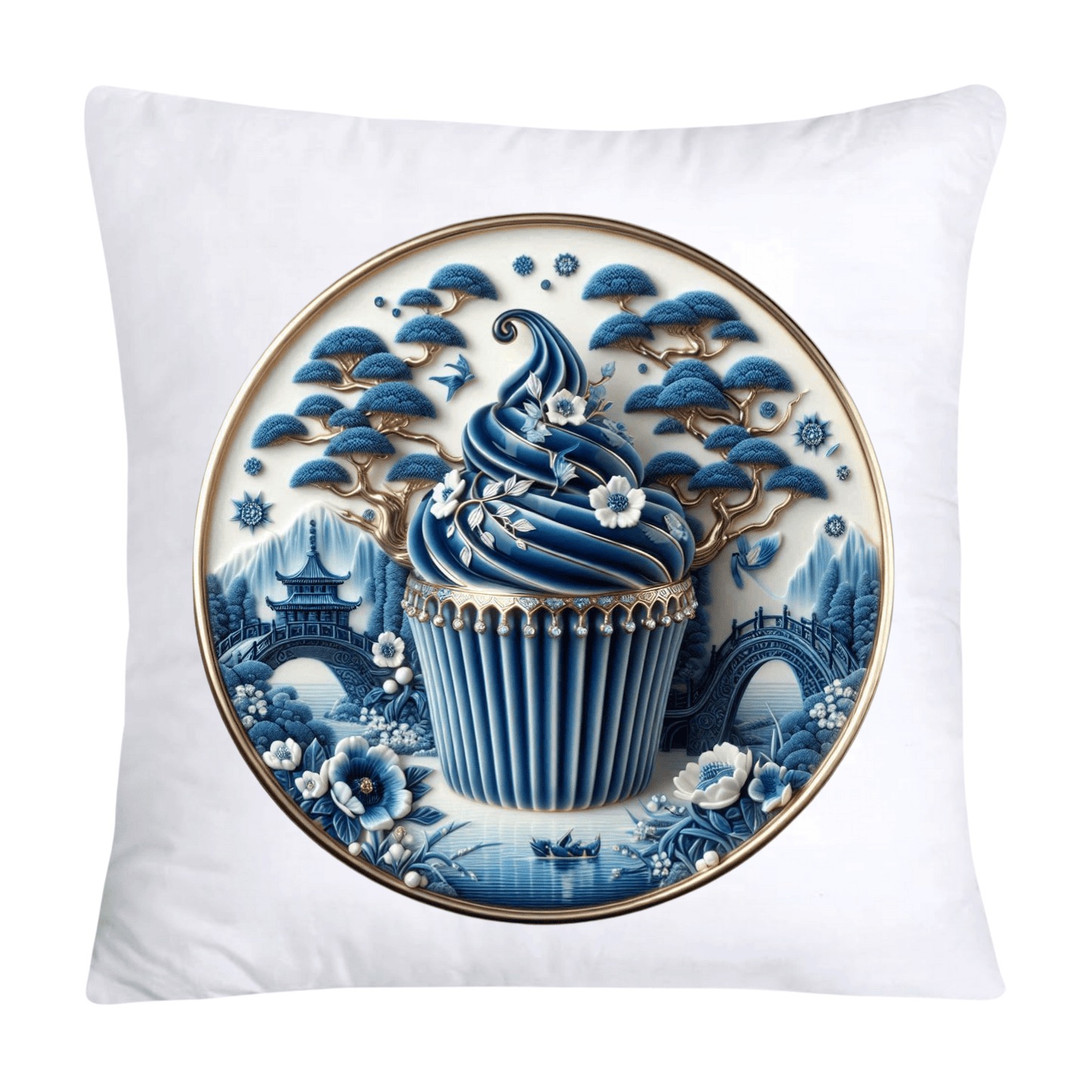 Blue Willow Chinoiserie Cupcake Throw Pillow Covers 18X18-196