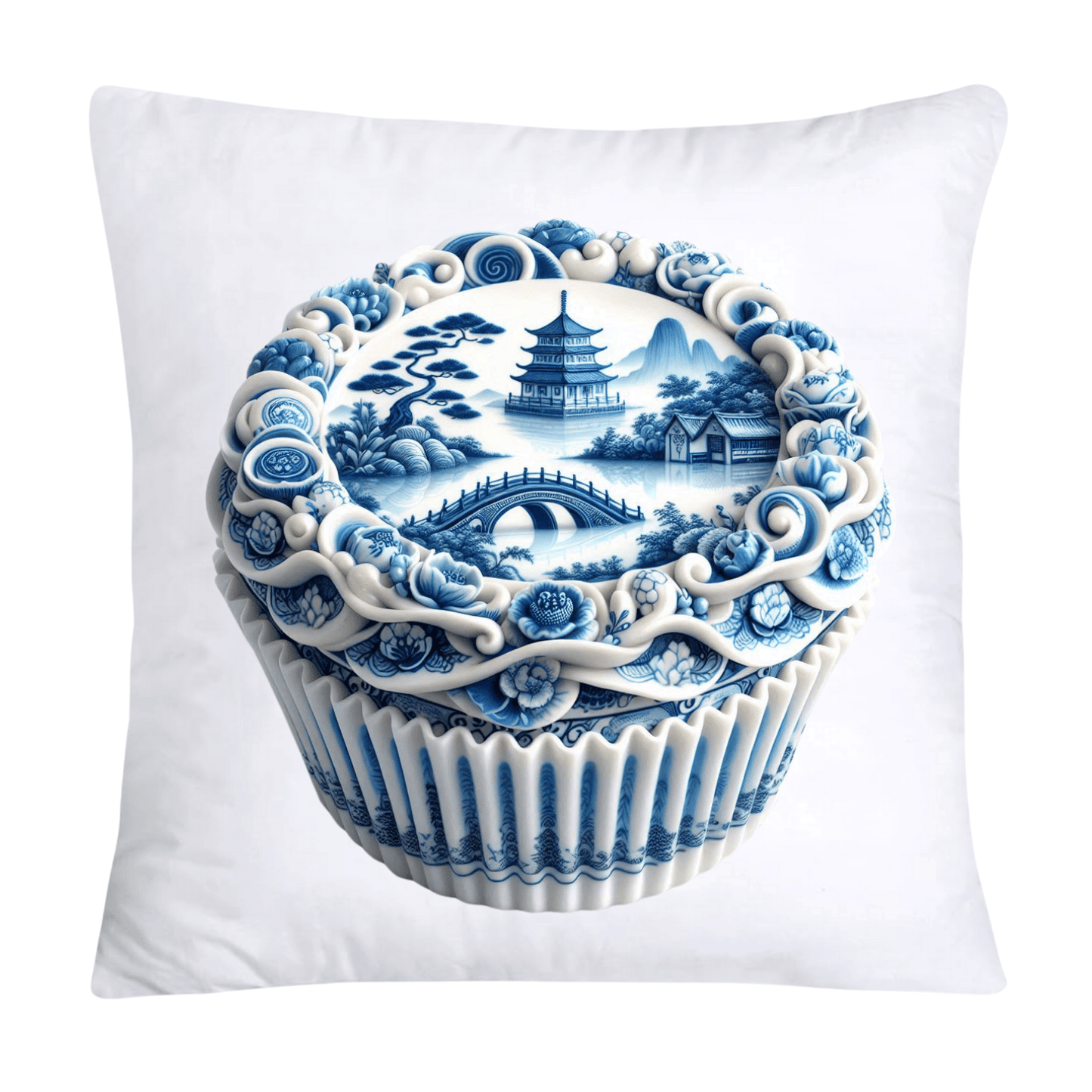 Blue Willow Chinoiserie Cupcake Throw Pillow Covers 18X18-3489