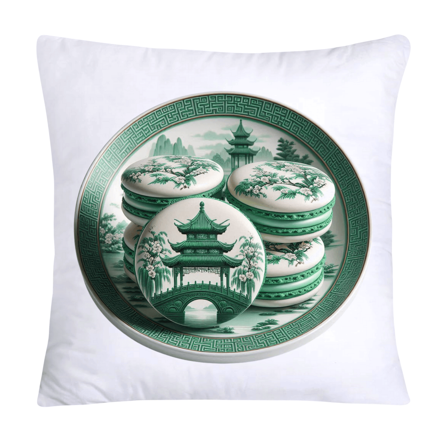 Green and White Willow Chinoiserie Sweet Macaroon Throw Pillow Covers-3944