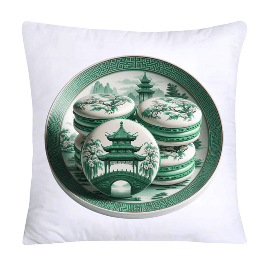 Green and White Willow Chinoiserie Sweet Macaroon Throw Pillow Covers-3944