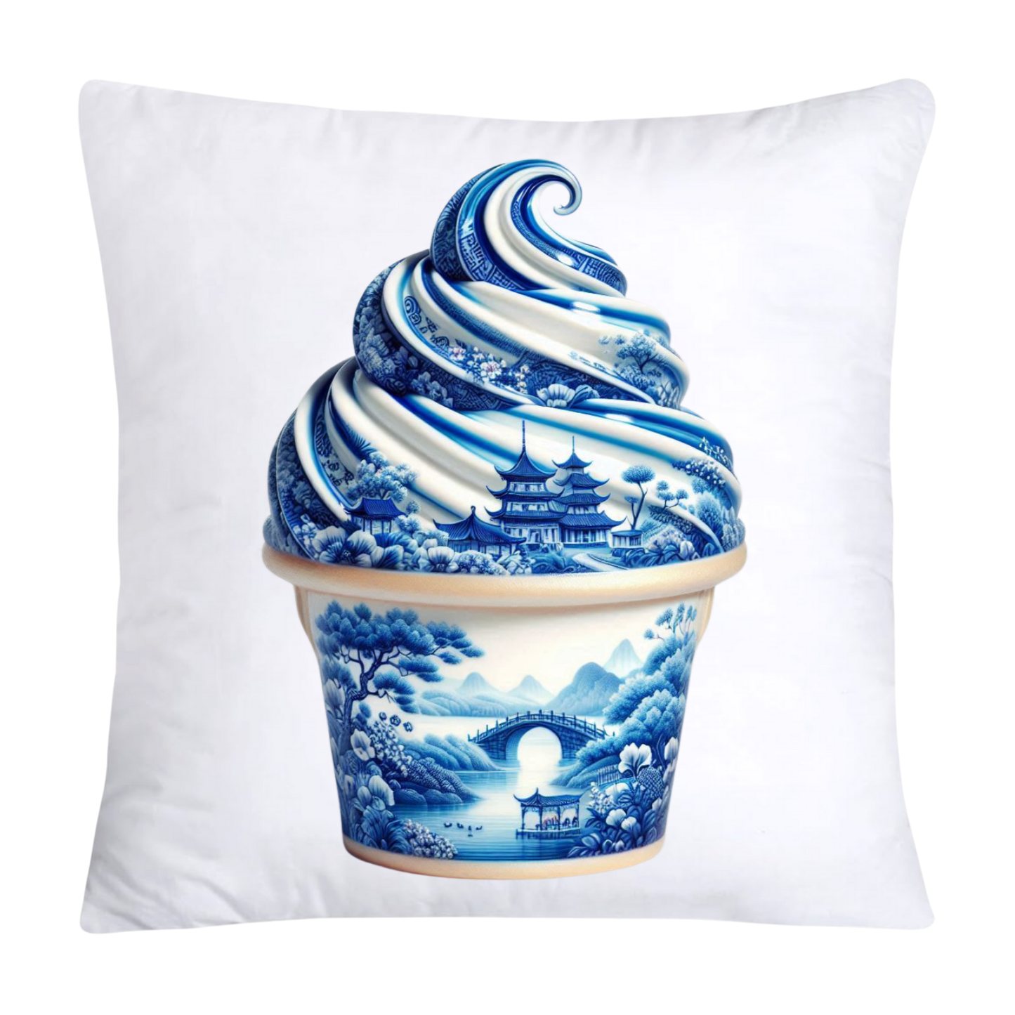 Blue Willow Chinoiserie Ice Cream Throw Pillow Covers-5928