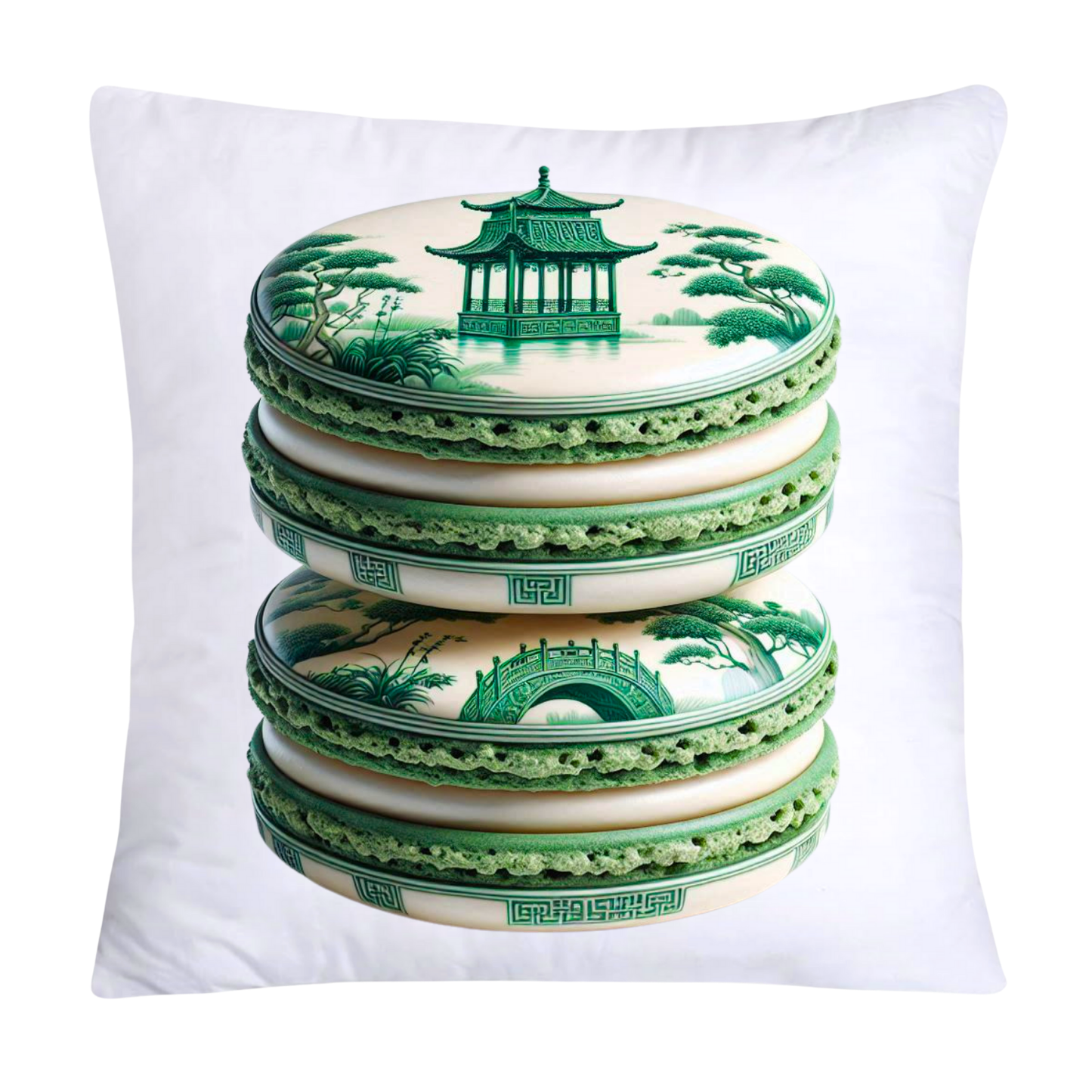 Green and White Willow Chinoiserie Sweet Macaroon Throw Pillow Covers-3943