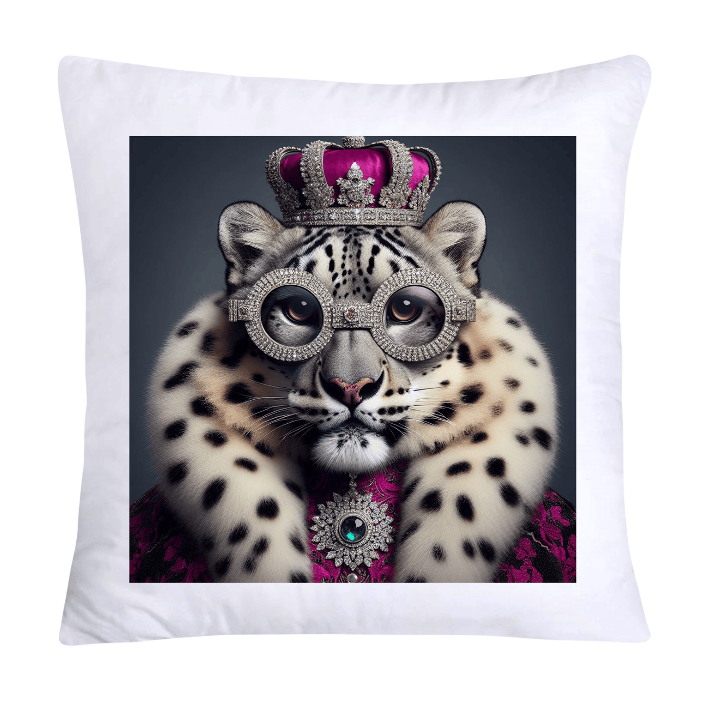 Royal Pet Portrait Throw Pillow Covers 18X18-Snow Leopard Kings and Queens-947