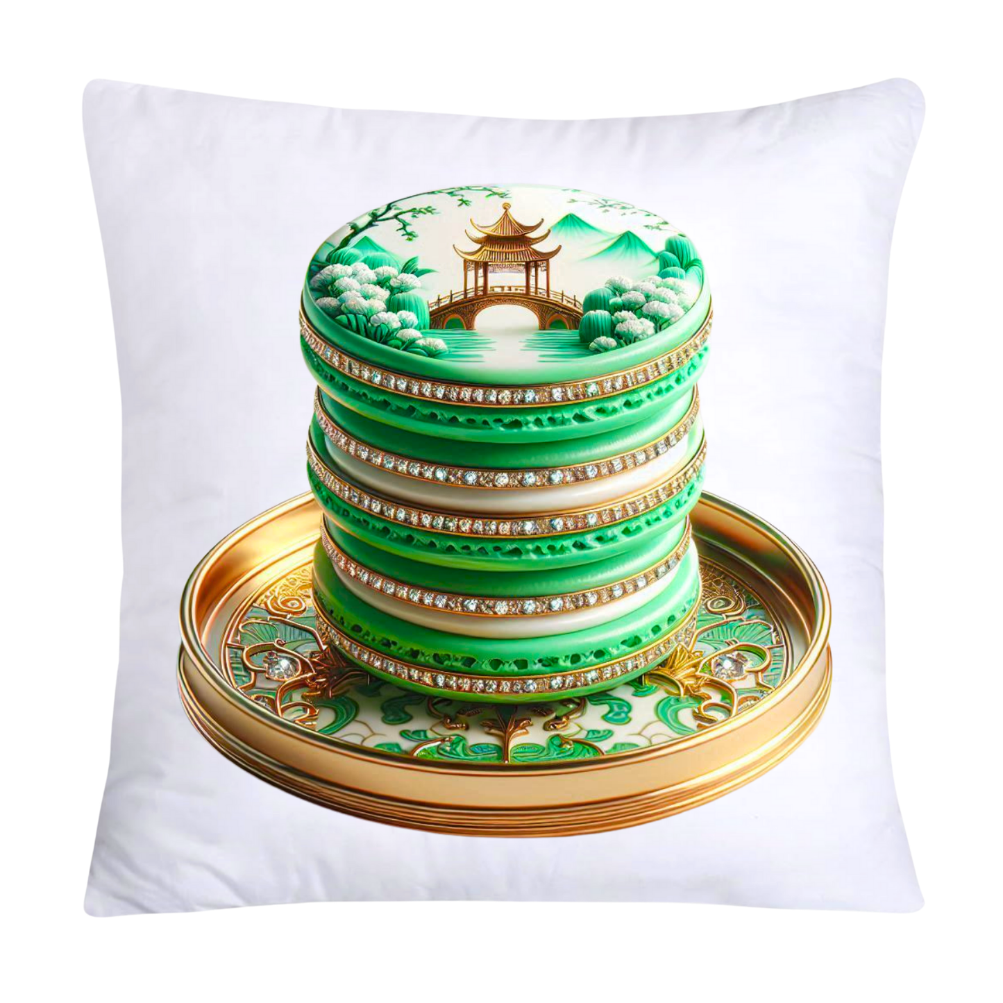 Green and White Willow Chinoiserie Sweet Macaroon Throw Pillow Covers-3936