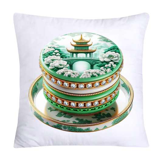 Green and White Willow Chinoiserie Sweet Macaroon Throw Pillow Covers-3954
