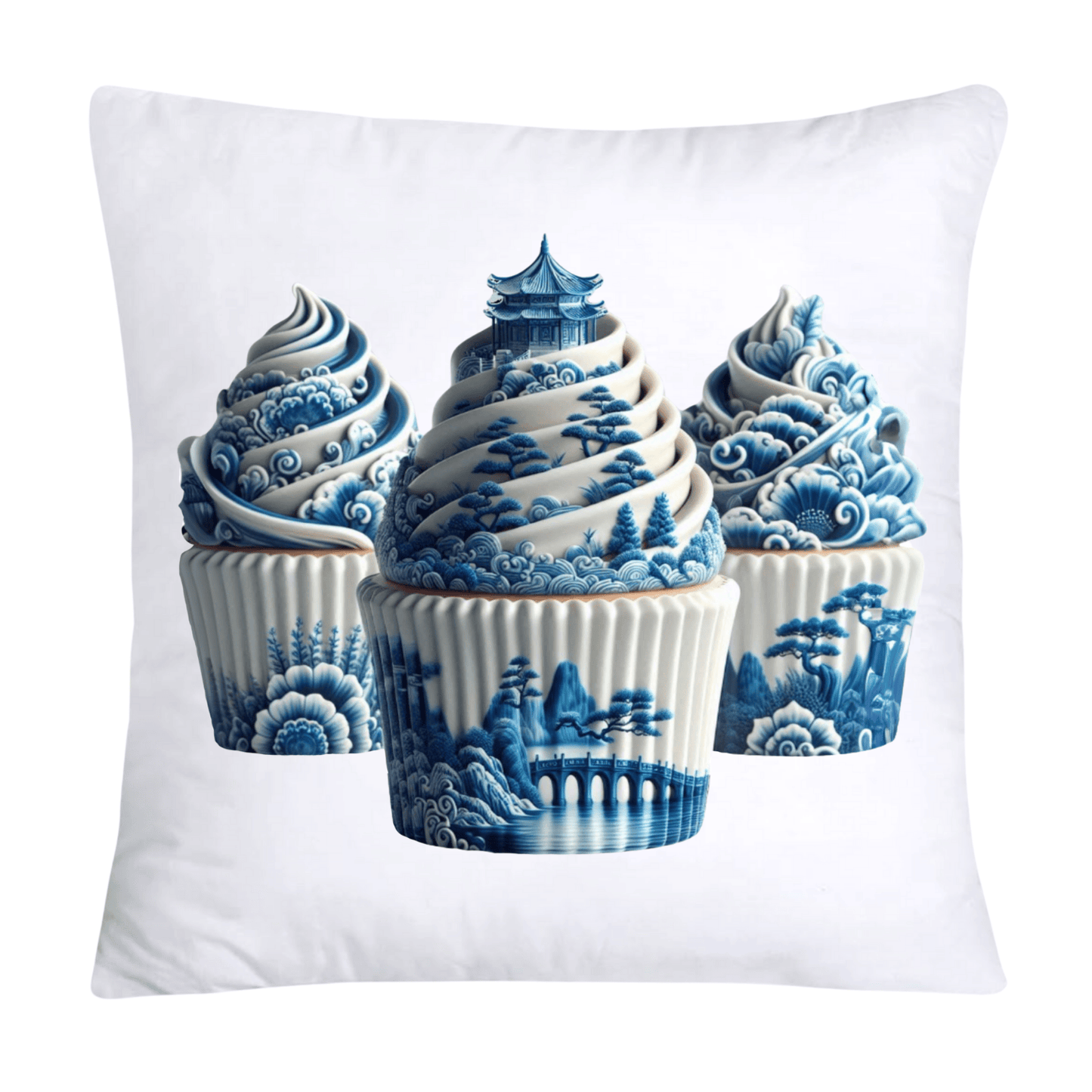 Blue Willow Chinoiserie Cupcake Throw Pillow Covers 18X18-1058