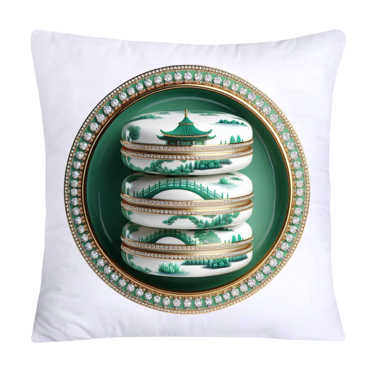 Green and White Willow Chinoiserie Sweet Macaroon Throw Pillow Covers-3942
