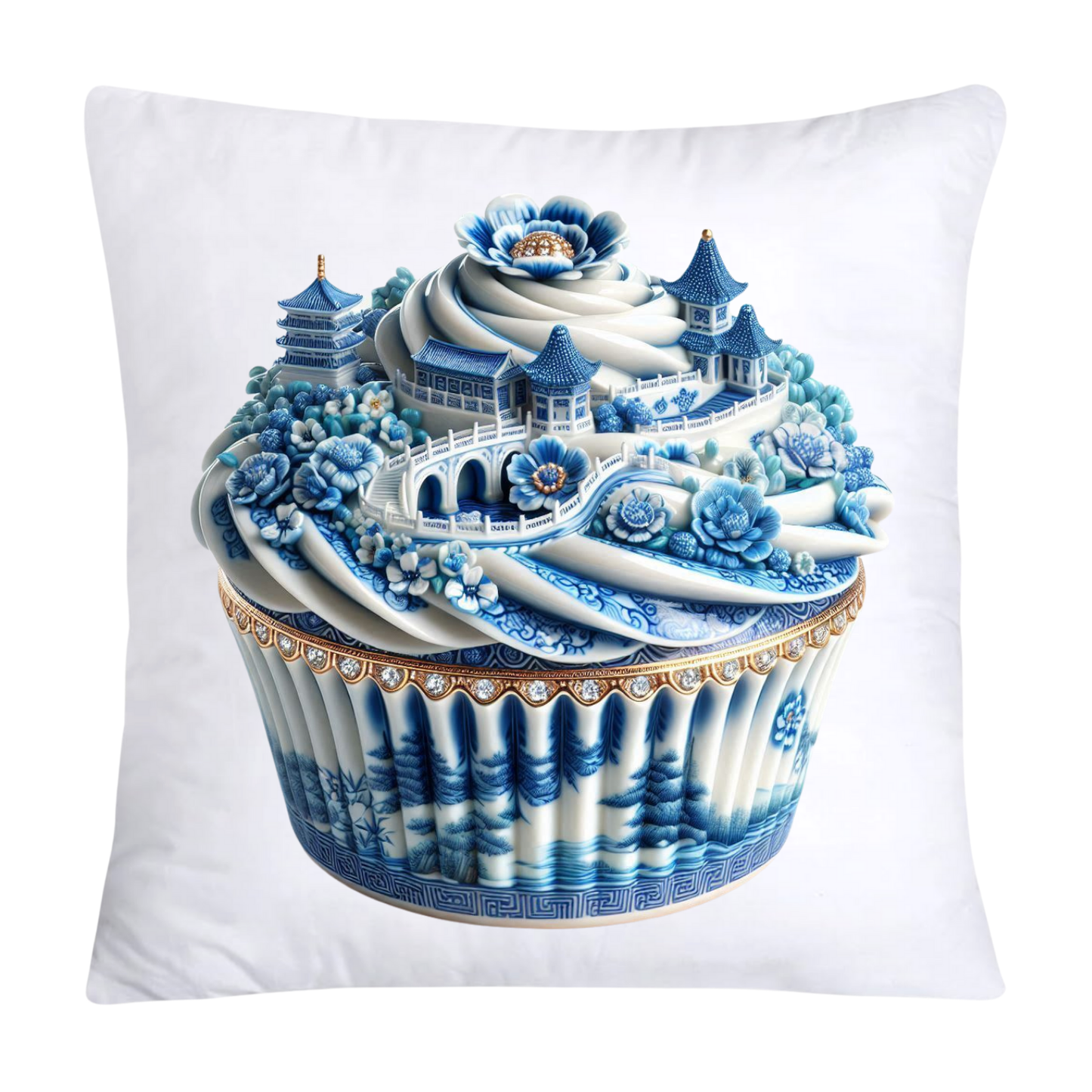 Blue Willow Chinoiserie Cupcake Throw Pillow Covers 18X18-157