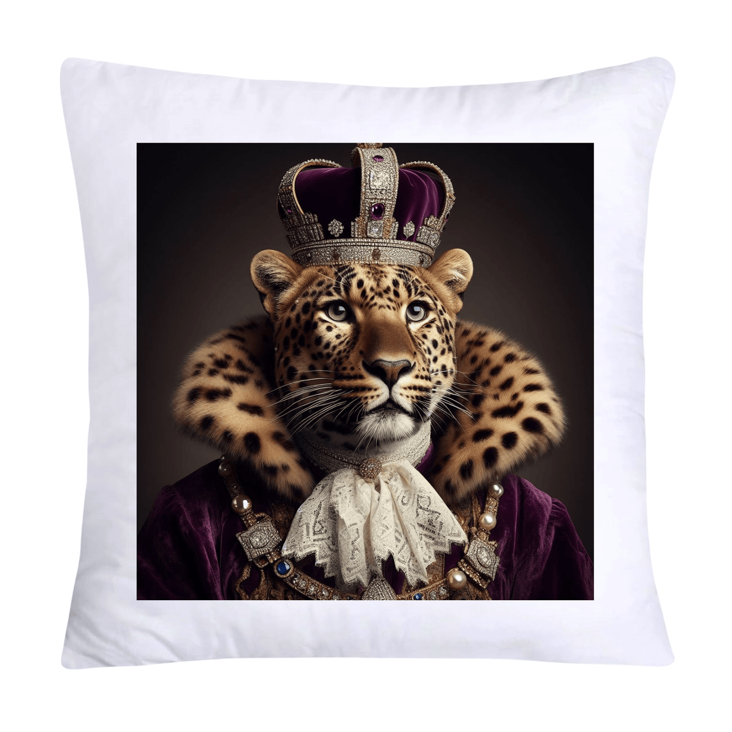 Royal Pet Portrait Throw Pillow Covers 18X18-Leopard Kings and Queens-941