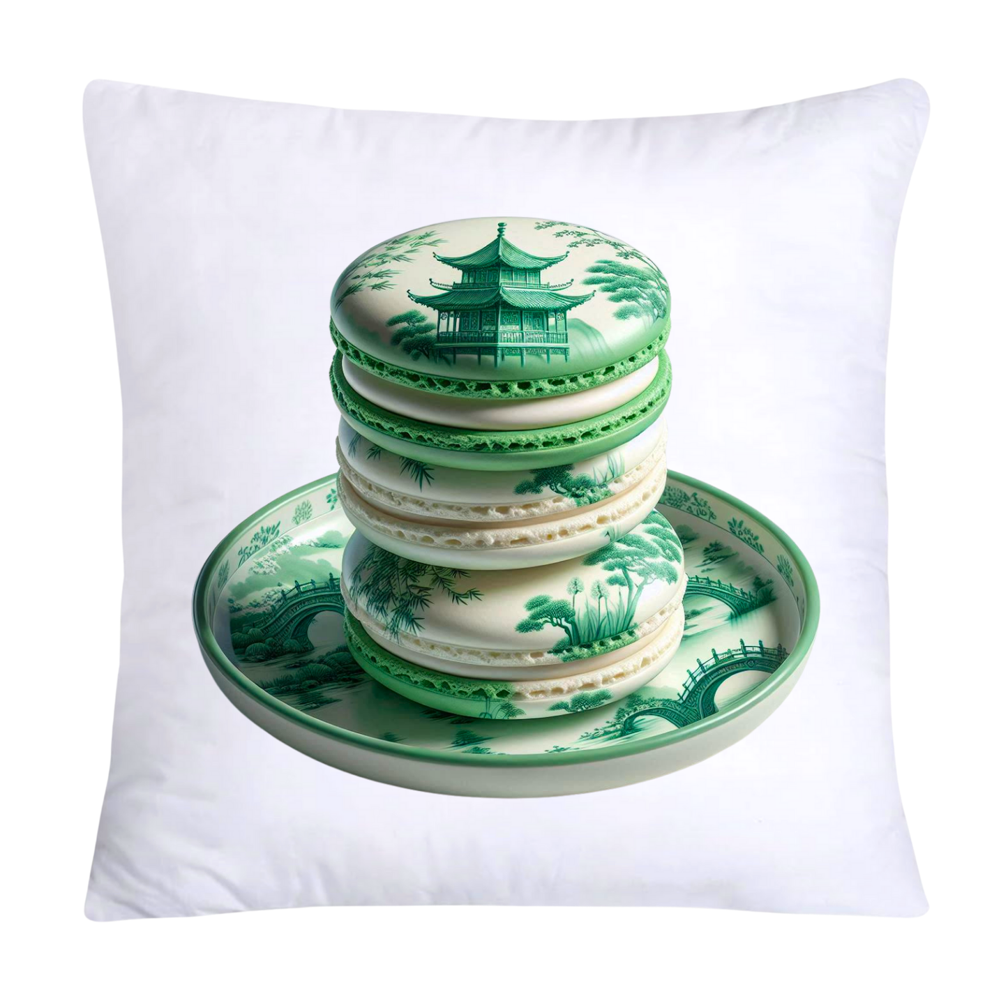 Green and White Willow Chinoiserie Sweet Macaroon Throw Pillow Covers-3932