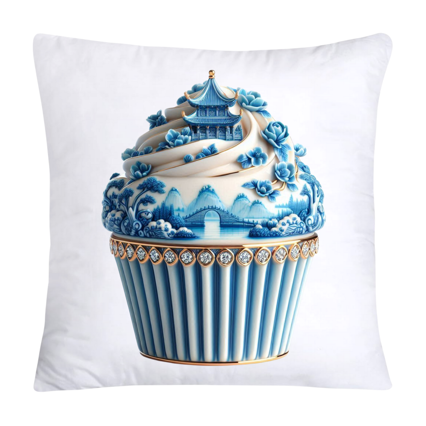 Blue Willow Chinoiserie Cupcake Throw Pillow Covers 18X18-181