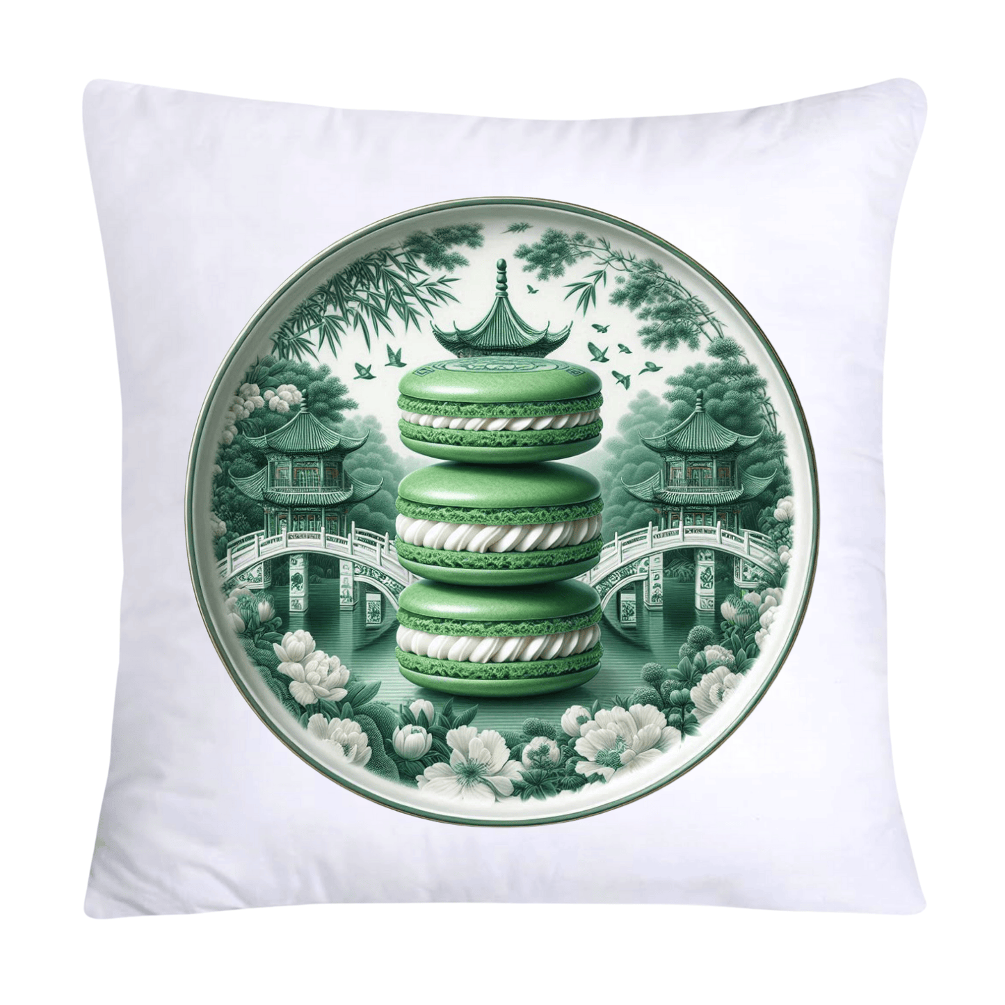 Green and White Willow Chinoiserie Sweet Macaroon Throw Pillow Covers-3922