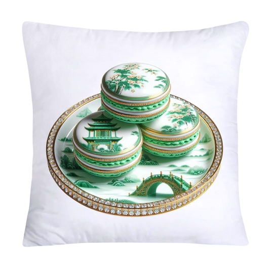 Green and White Willow Chinoiserie Sweet Macaroon Throw Pillow Covers-3945