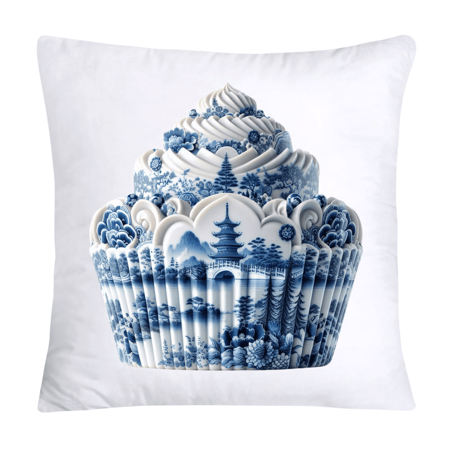 Blue Willow Chinoiserie Cupcake Throw Pillow Covers 18X18-3482